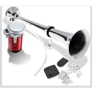 ZONETECH 12V Single Trumpet Air Horn - Premium Quality Silver Alarm Relay...